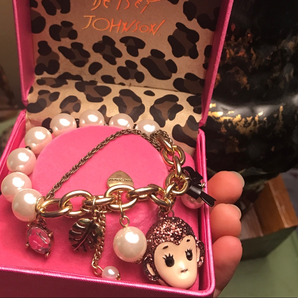 Betsy Johnson monkey charm pearl bracelet